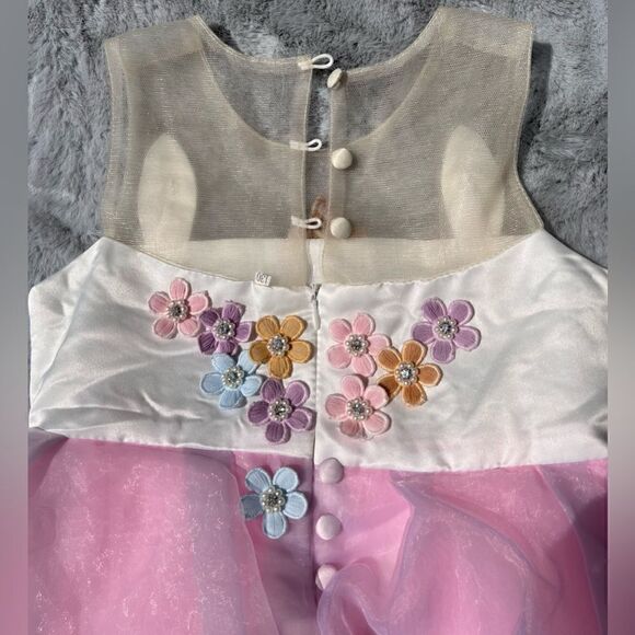 Beautiful Girls Dress w/cloth covered buttons multi colored multi layers Size 6 - Picture 4 of 9